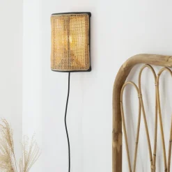 Applique murale demi cercle en rotin et cannage Rim