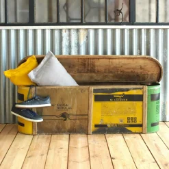 Banc coffre en bois et métal recyclé Victorine