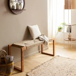 Banc en bois d'acacia et laine Marietta