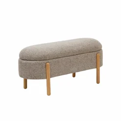 Banc en bois de pin et tissu bouclette gris clair Nério