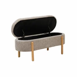 Banc en bois de pin et tissu bouclette gris clair Nério