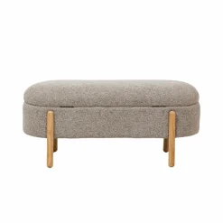 Banc en bois de pin et tissu bouclette gris clair Nério