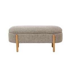 Banc en bois de pin et tissu bouclette gris clair Nério