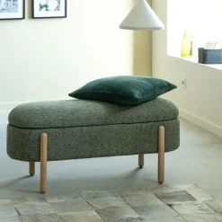 Banc en bois de pin et tissu bouclette  vert Nério