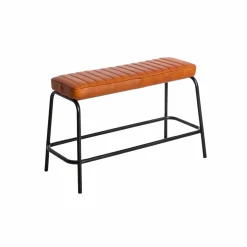 Banc en cuir marron et métal noir Lucien
