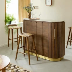 Bar en bois de manguier et marbre blanc Sienne