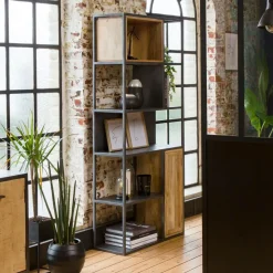 Bibliothèque en bois de manguier et métal Locker