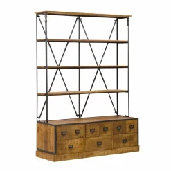 Bibliothèque en métal et bois de manguier Marcel