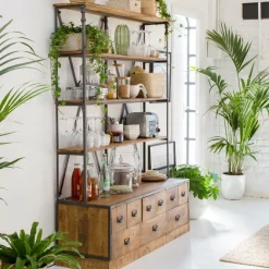 Bibliothèque en métal et bois de manguier Marcel