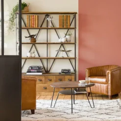 Bibliothèque en métal et bois de manguier Marcel