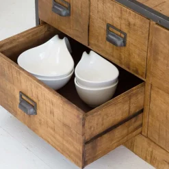 Bibliothèque en métal et bois de manguier Marcel