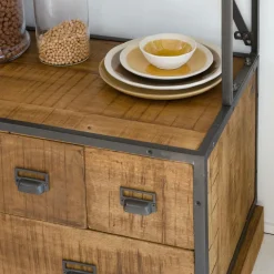 Bibliothèque en métal et bois de manguier Marcel