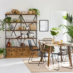 Bibliothèque en métal et bois de manguier Marcel