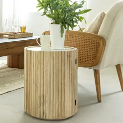 Bout de canapé en bois de manguier et marbre Moana