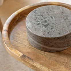 Bout de canapé en bois de manguier et marbre Andréa