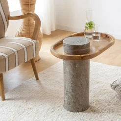 Bout de canapé en bois de manguier et marbre Andréa