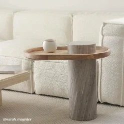 Bout de canapé en bois de manguier et marbre Andréa