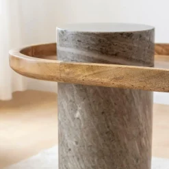 Bout de canapé en bois de manguier et marbre Andréa