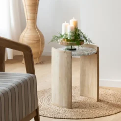 Bout de canapé en bois de manguier et marbre Isabella