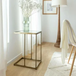 Bout de canapé en métal doré et verre Léa