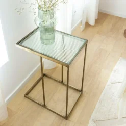 Bout de canapé en métal doré et verre Léa