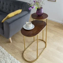 Bout de canapé en métal et bois de manguier Léon