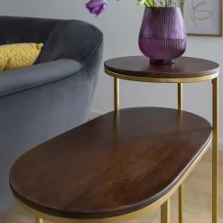 Bout de canapé en métal et bois de manguier Léon