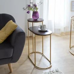 Bout de canapé en métal et bois de manguier Léon