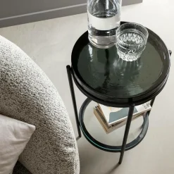 Bout de canapé plateau en verre gris Lise