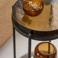 Bout de canapé plateau en verre fumé Lise