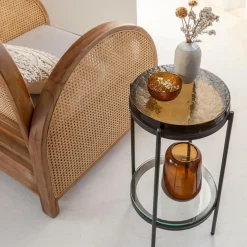 Bout de canapé plateau en verre fumé Lise