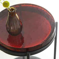 Bout de canapé plateau en verre rouge Lise