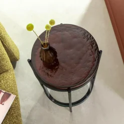 Bout de canapé plateau en verre rouge Lise