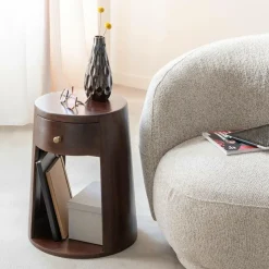 Bout de canapé rond en bois de manguier Isao