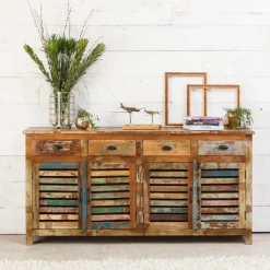 Buffet à  lattes en bois coloré Ethnik