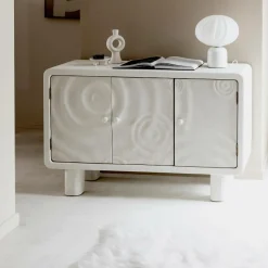 Buffet 3 portes en bois effet béton blanc Danaé