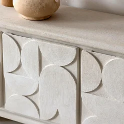 Buffet 3 portes en bois effet béton blanc Danaé