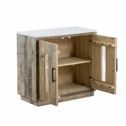 Buffet 2 portes en bois recyclé et marbre Damian