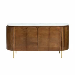 Buffet arrondi en bois de manguier et marbre Sienne