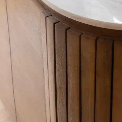 Buffet arrondi en bois de manguier et marbre Sienne