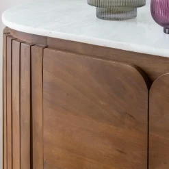 Buffet arrondi en bois de manguier et marbre Sienne