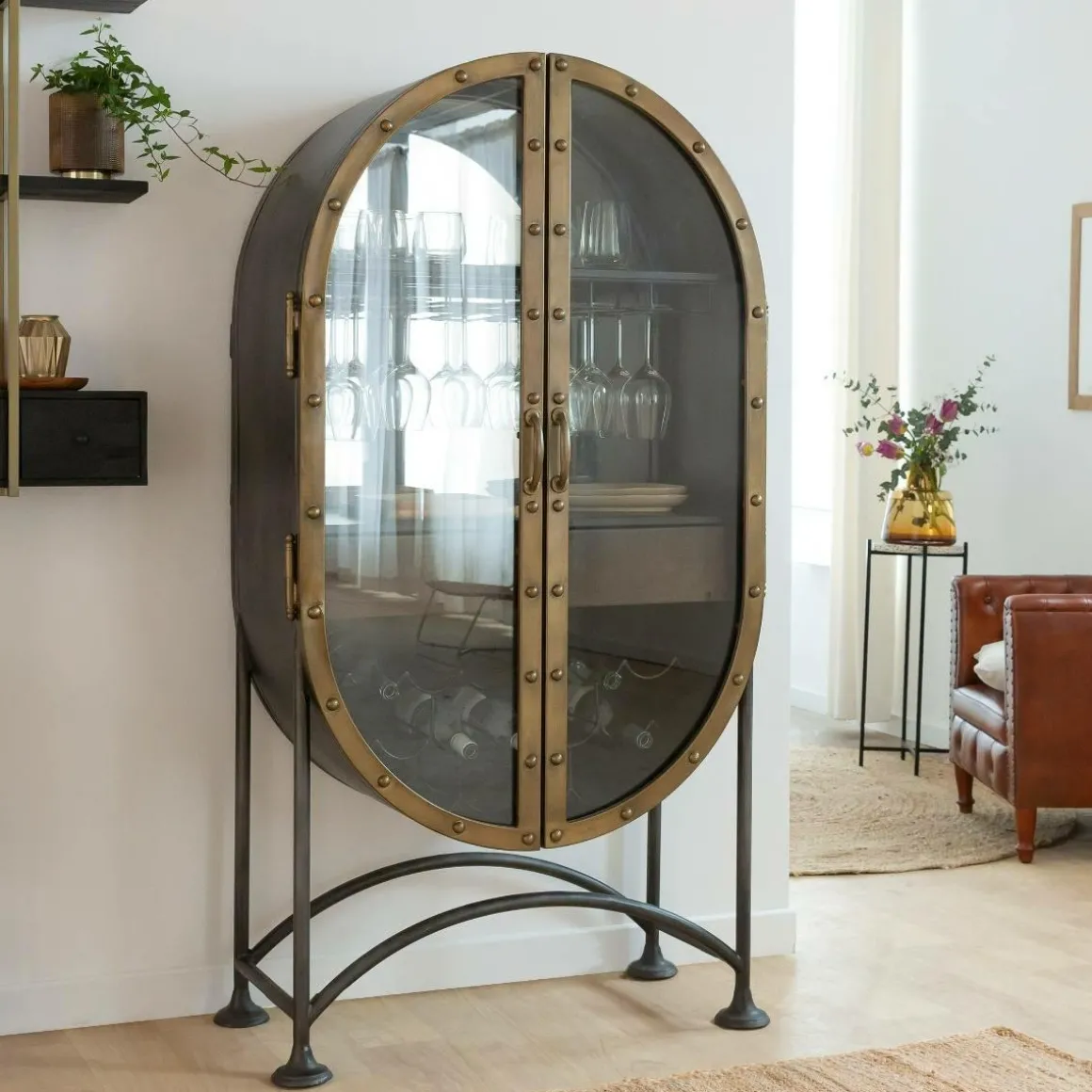 Buffet bar en métal noir et doré Janelle