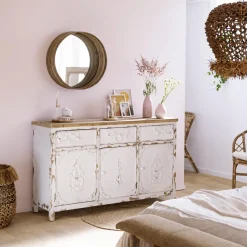 Buffet blanc en pin massif brossé Bastille