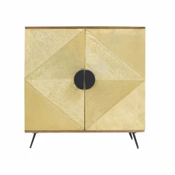 Buffet carré en bois de manguier et feuille de laiton Gisèle