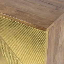 Buffet carré en bois de manguier et feuille de laiton Gisèle