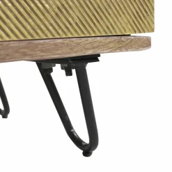 Buffet carré en bois de manguier et feuille de laiton Gisèle