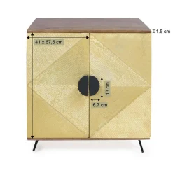 Buffet carré en bois de manguier et feuille de laiton Gisèle