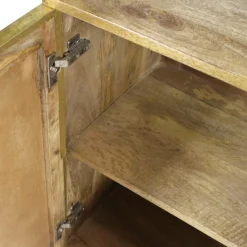 Buffet carré en bois de manguier et feuille de laiton Gisèle