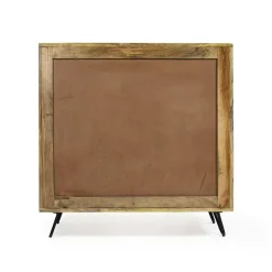 Buffet carré en bois de manguier et feuille de laiton Gisèle