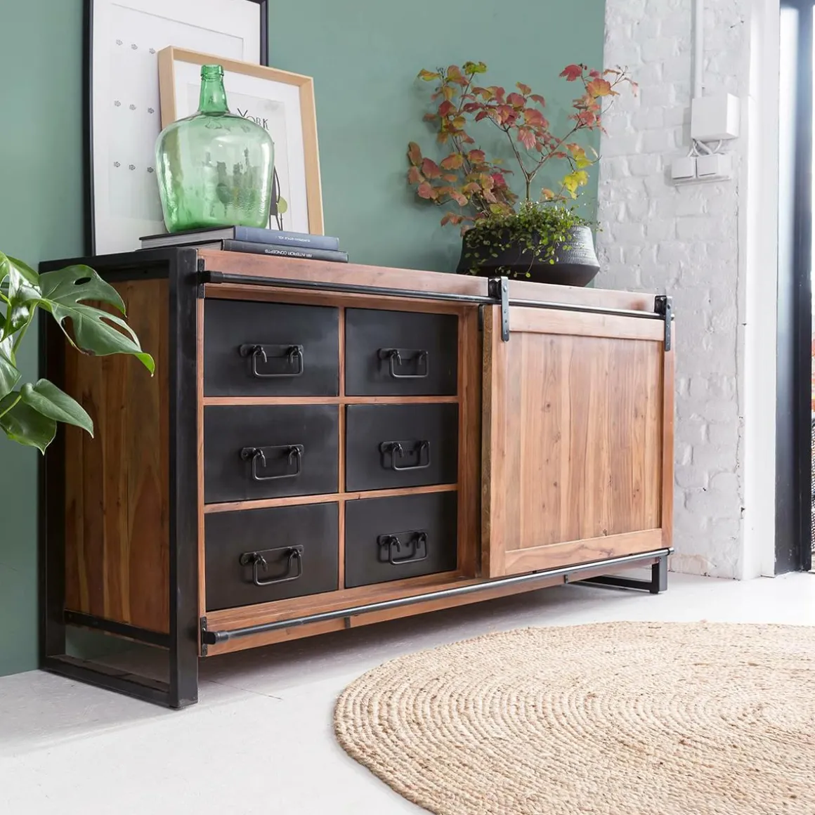 Buffet en bois d'acacia avec porte coulissante Havana